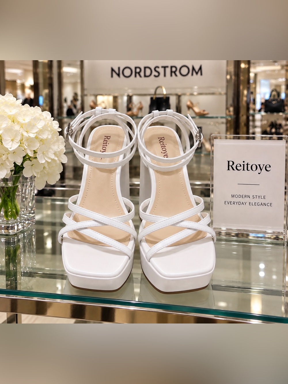 Reitoye White Strappy Platform Block Heel  Sandals NWOT 8.5